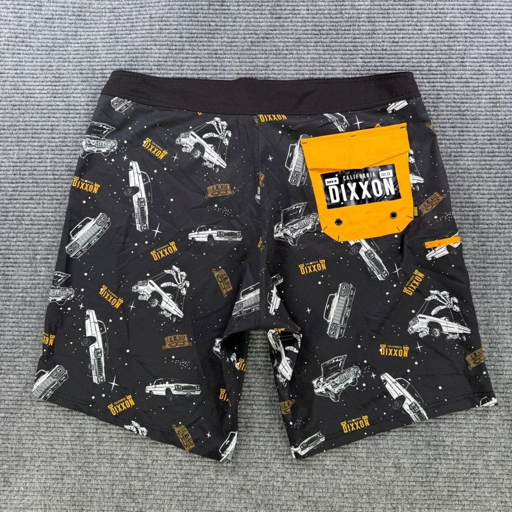Dixxon Flannel Co Low Places Board Shorts Men 40 Lowrider Car Print Black Yellow